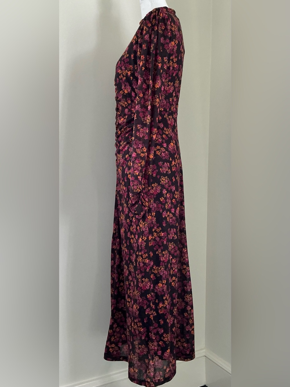 Oliver Bonas - Blurred Floral Print Pink Mesh Midi Dress - Picture 2 of 9